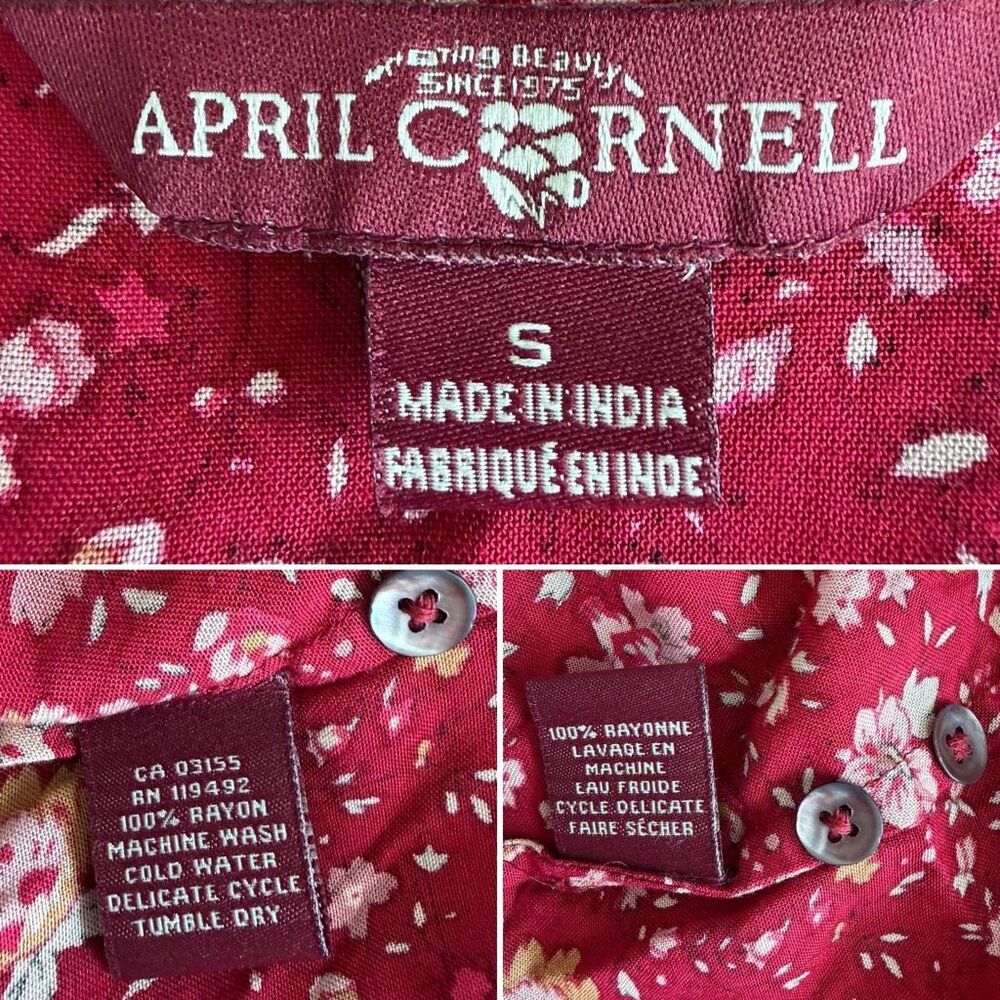 April Cornell Burgundy Floral Prairie Maxi Dress Pintuck Boho Cottagecore Size S - Picture 11 of 12